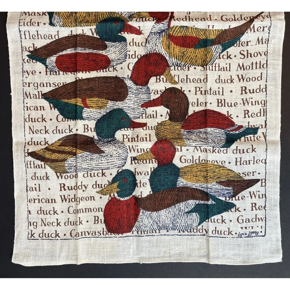 Vintage‎ Lois Long for Kay Dee Linen Tea Towel Ducks Birds Waterfowl Names
